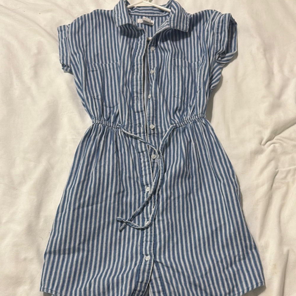 Blue and White Striped Button-Up Dress